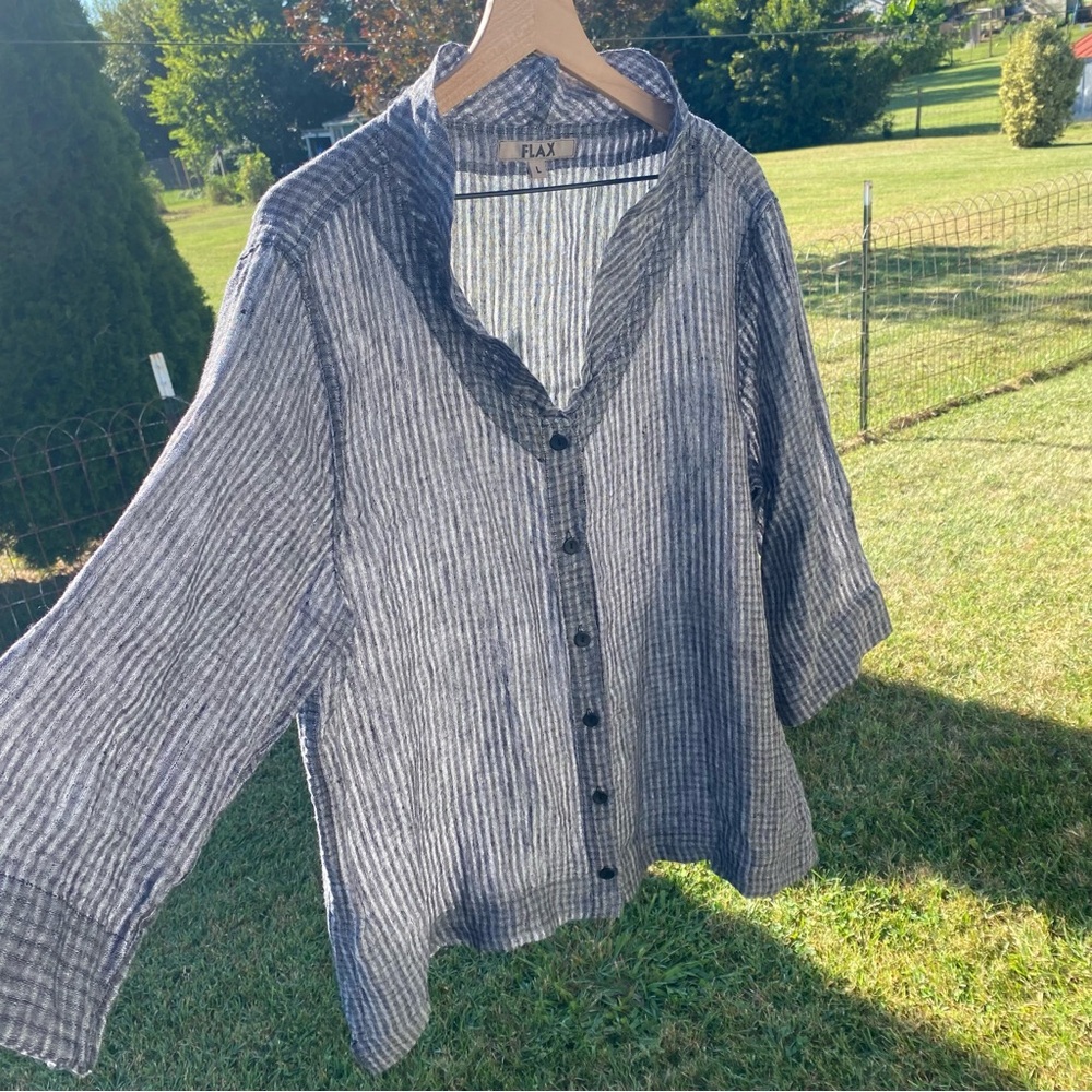 Flax 100% Linen Grey Windowpane Shirt